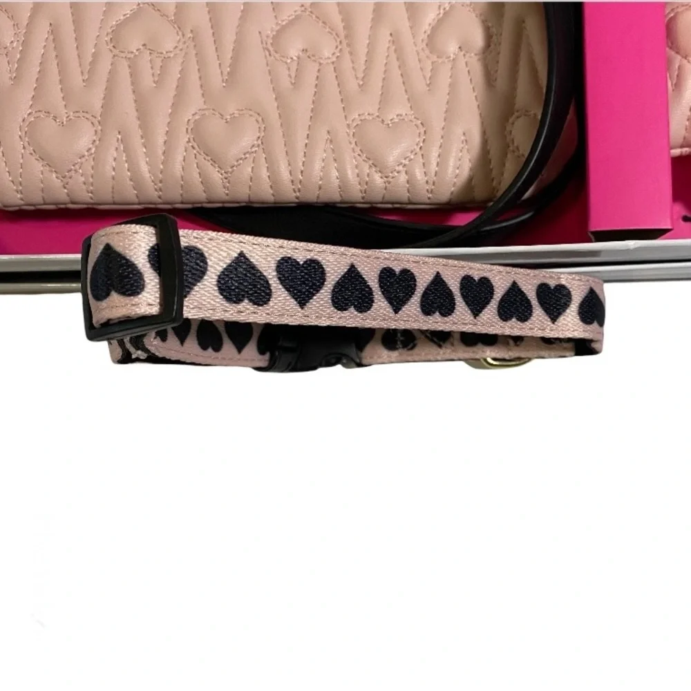 Betsey Johnson Pet Set Pale Pink Heart Crossbody Bag Waste Bag and Dog Collar